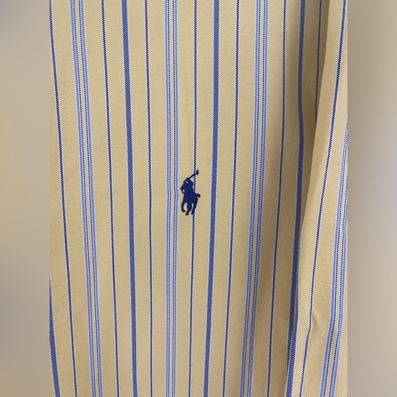 Polo Ralph Lauren Classic Fit Oxford Button Down Shirt Yellow Men 17 1/2 Strips - Picture 3 of 10
